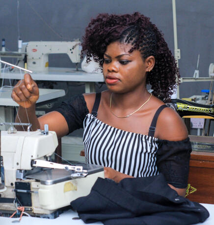 Girl threading machine